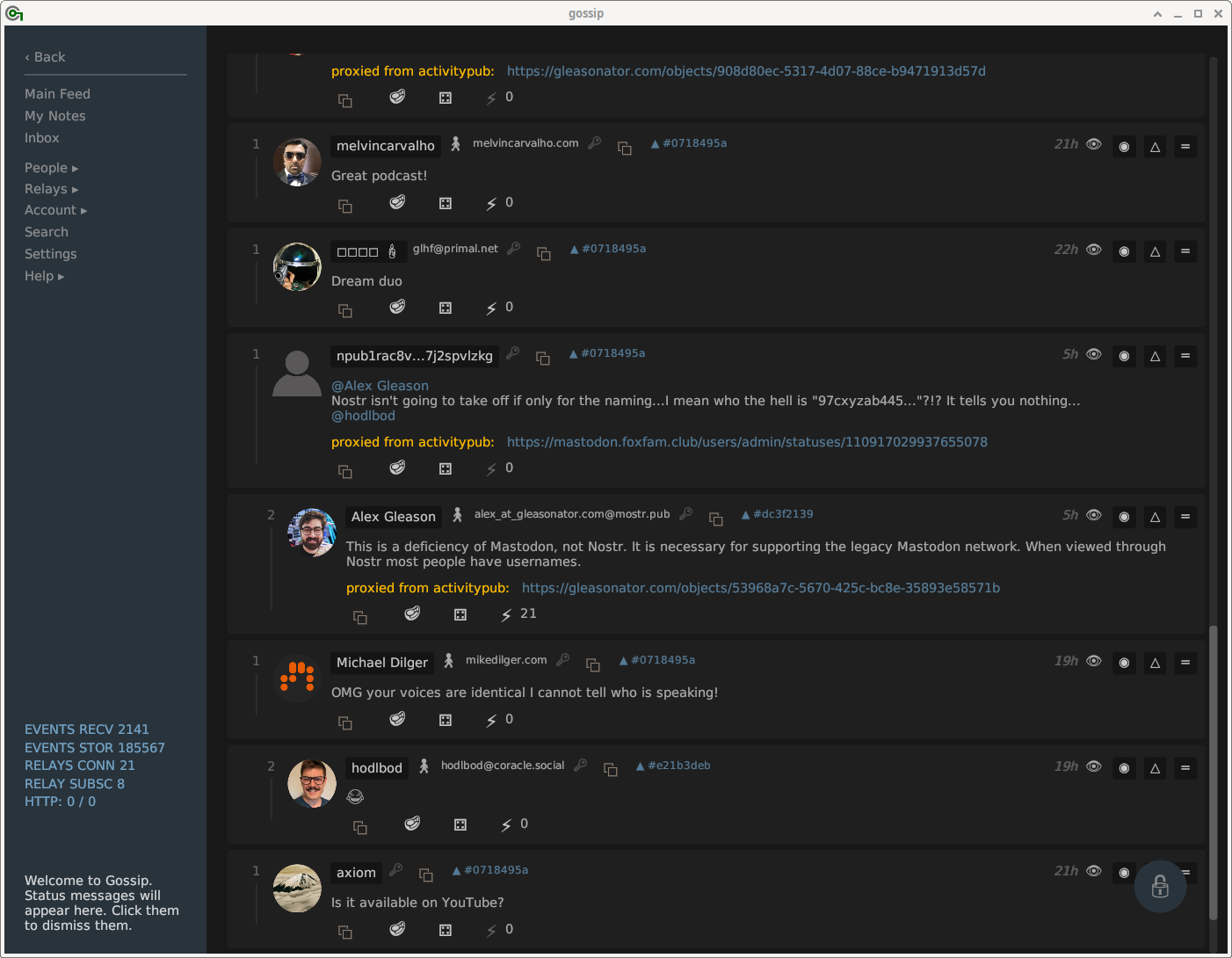 Gossip Screenshot, Default Dark Theme