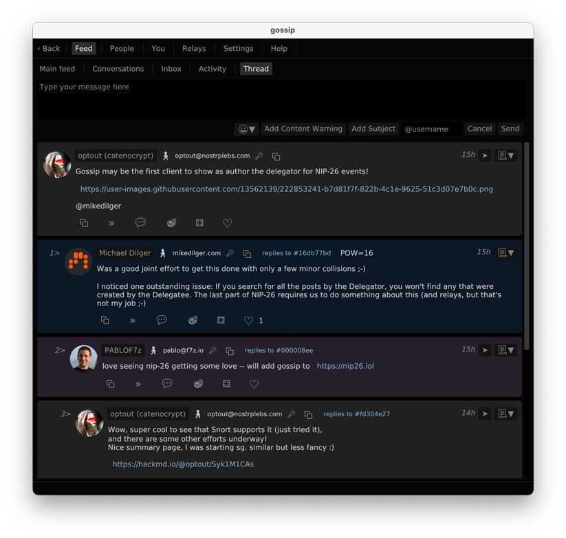 Gossip Screenshot, Default Dark Theme